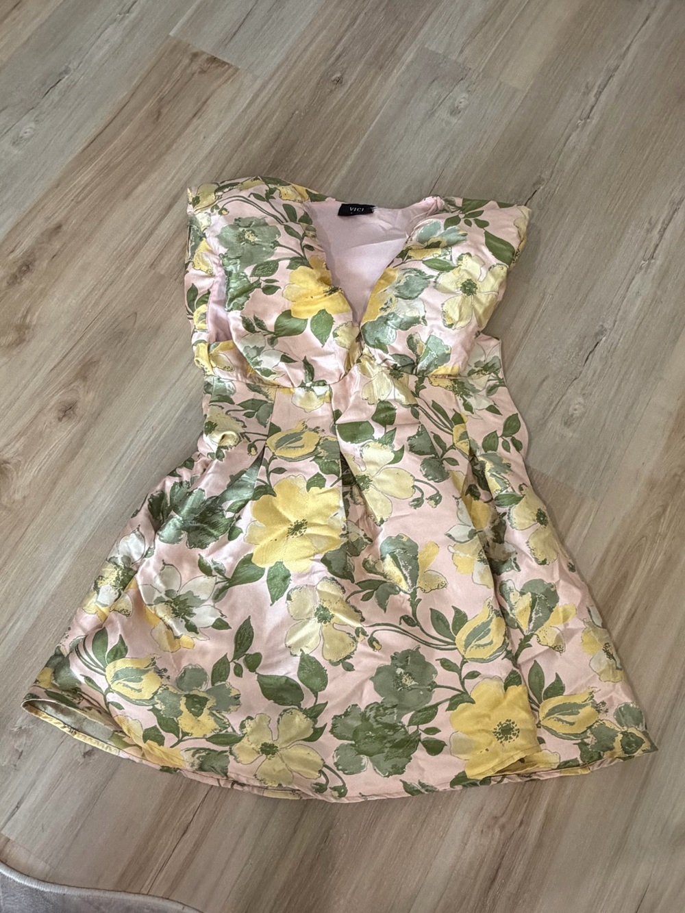 Vici Pink Floral Fit-and-Flare Dress with Yellow & Green Blooms